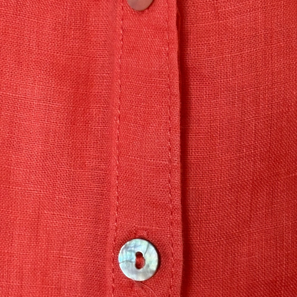 Sigrid Olsen Red Linen Button Front Shirt XL Pocket Roll Sleeve Casual Top - Picture 3 of 6